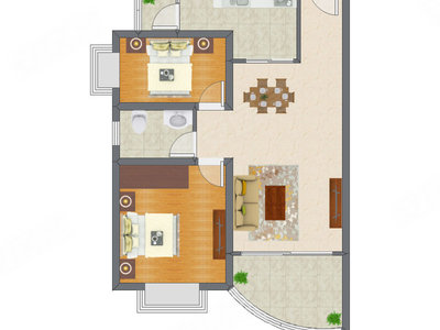 2室2厅 82.44平米户型图
