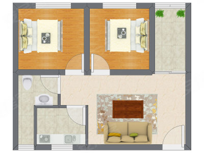 2室1厅 53.11平米户型图