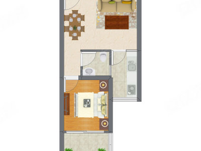 1室2厅 39.32平米户型图