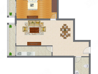 1室1厅 72.89平米户型图