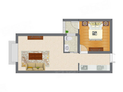 1室1厅 52.29平米户型图