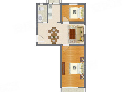 2室2厅 72.58平米户型图