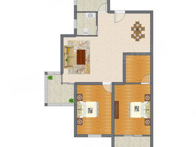 2室2厅 125.71平米户型图