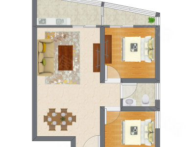 2室2厅 63.03平米户型图