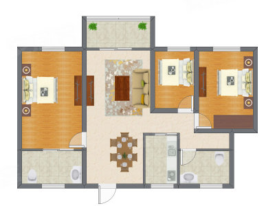 3室2厅 77.79平米户型图