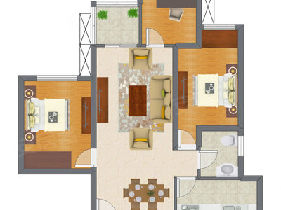 2室2厅 60.71平米户型图