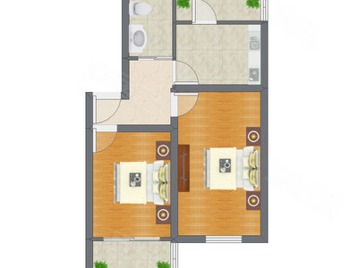 2室1厅 63.60平米户型图