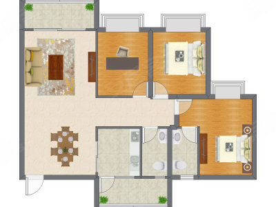 3室2厅 105.83平米户型图