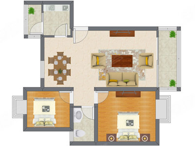 2室2厅 76.53平米户型图