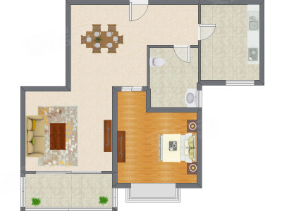 1室2厅 88.00平米户型图