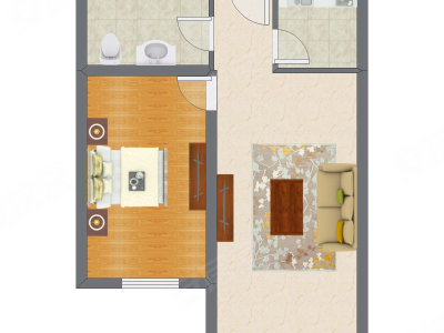1室1厅 60.34平米户型图