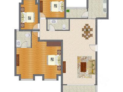 3室2厅 163.41平米户型图