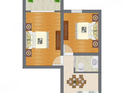 2室1厅 47.00平米