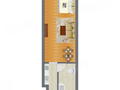 1室1厅 35.24平米户型图