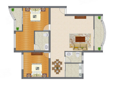 2室2厅 119.13平米户型图