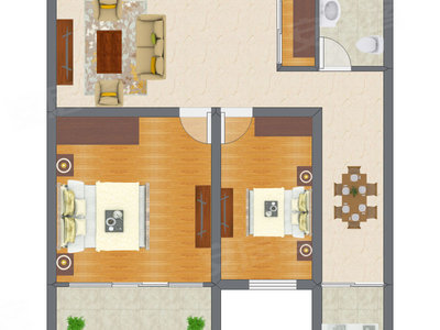 2室1厅 62.22平米户型图