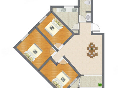 3室1厅 89.60平米
