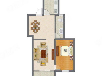 1室2厅 59.42平米户型图