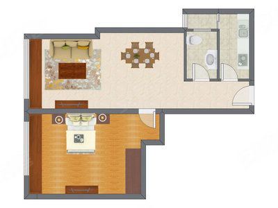 1室2厅 60.93平米户型图