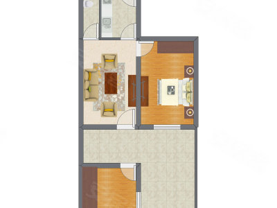 1室1厅 57.11平米户型图
