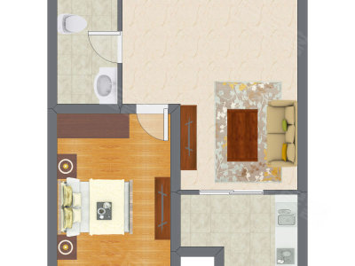 1室1厅 39.14平米户型图