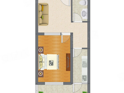 1室1厅 55.70平米户型图