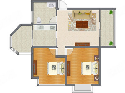 2室1厅 88.11平米户型图