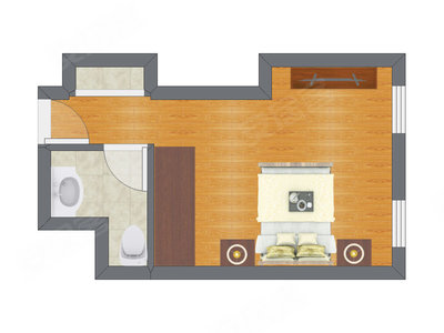 1室1厅 45.33平米户型图