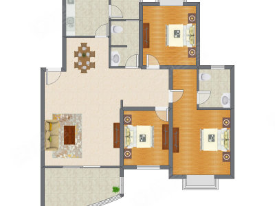 3室2厅 134.91平米户型图