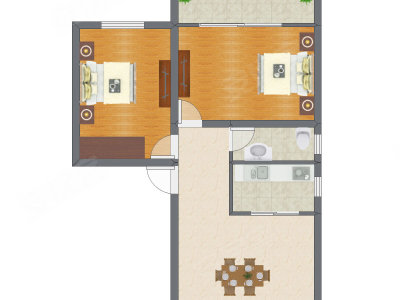 2室1厅 64.81平米