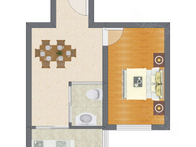1室1厅 44.82平米户型图