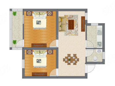 2室1厅 50.49平米户型图