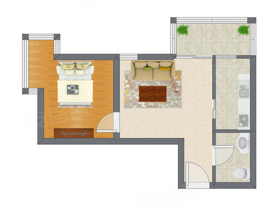 1室1厅 54.83平米户型图