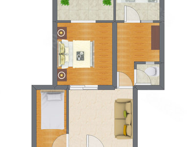 2室1厅 55.61平米户型图
