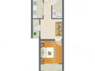 1室1厅 59.91平米户型图
