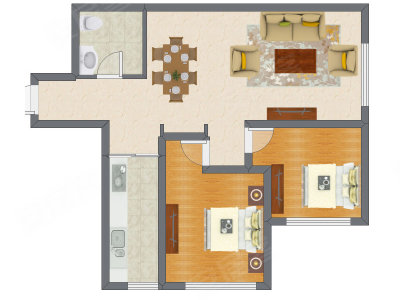 2室2厅 87.32平米户型图