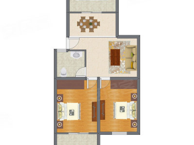 2室1厅 61.48平米户型图