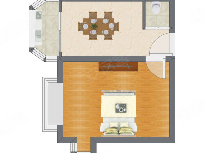 1室1厅 38.98平米户型图