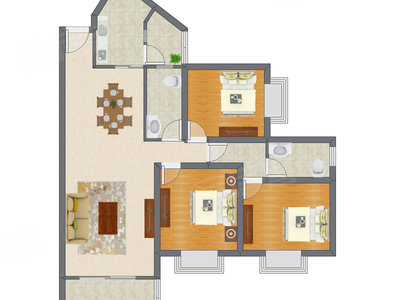3室2厅 131.78平米户型图