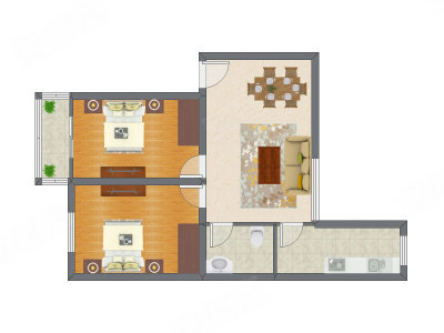 2室2厅 93.68平米户型图