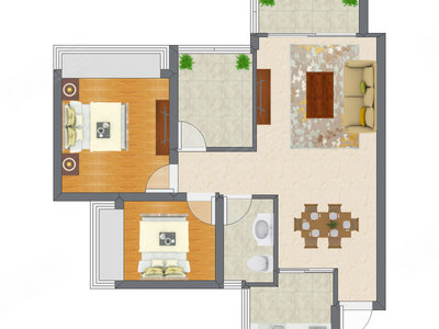 2室2厅 78.89平米户型图