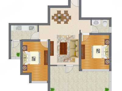2室2厅 79.57平米户型图