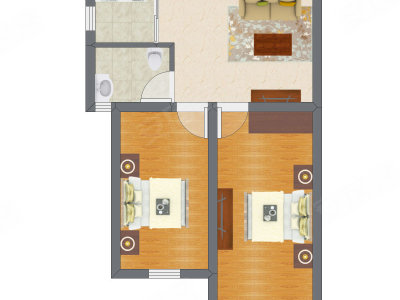 2室1厅 37.09平米户型图