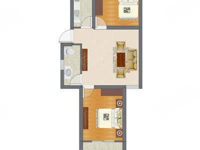2室1厅 44.32平米户型图