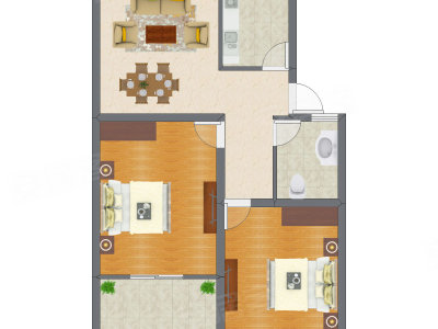 2室1厅 70.99平米