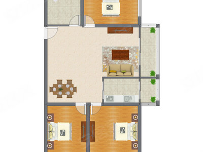 3室2厅 131.32平米户型图