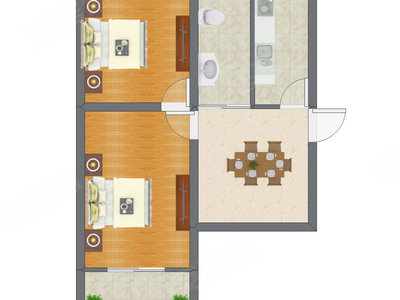 2室1厅 54.20平米