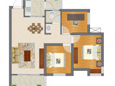 3室2厅 55.35平米户型图