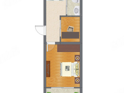 2室1厅 39.89平米户型图
