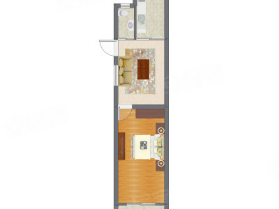1室1厅 32.43平米户型图